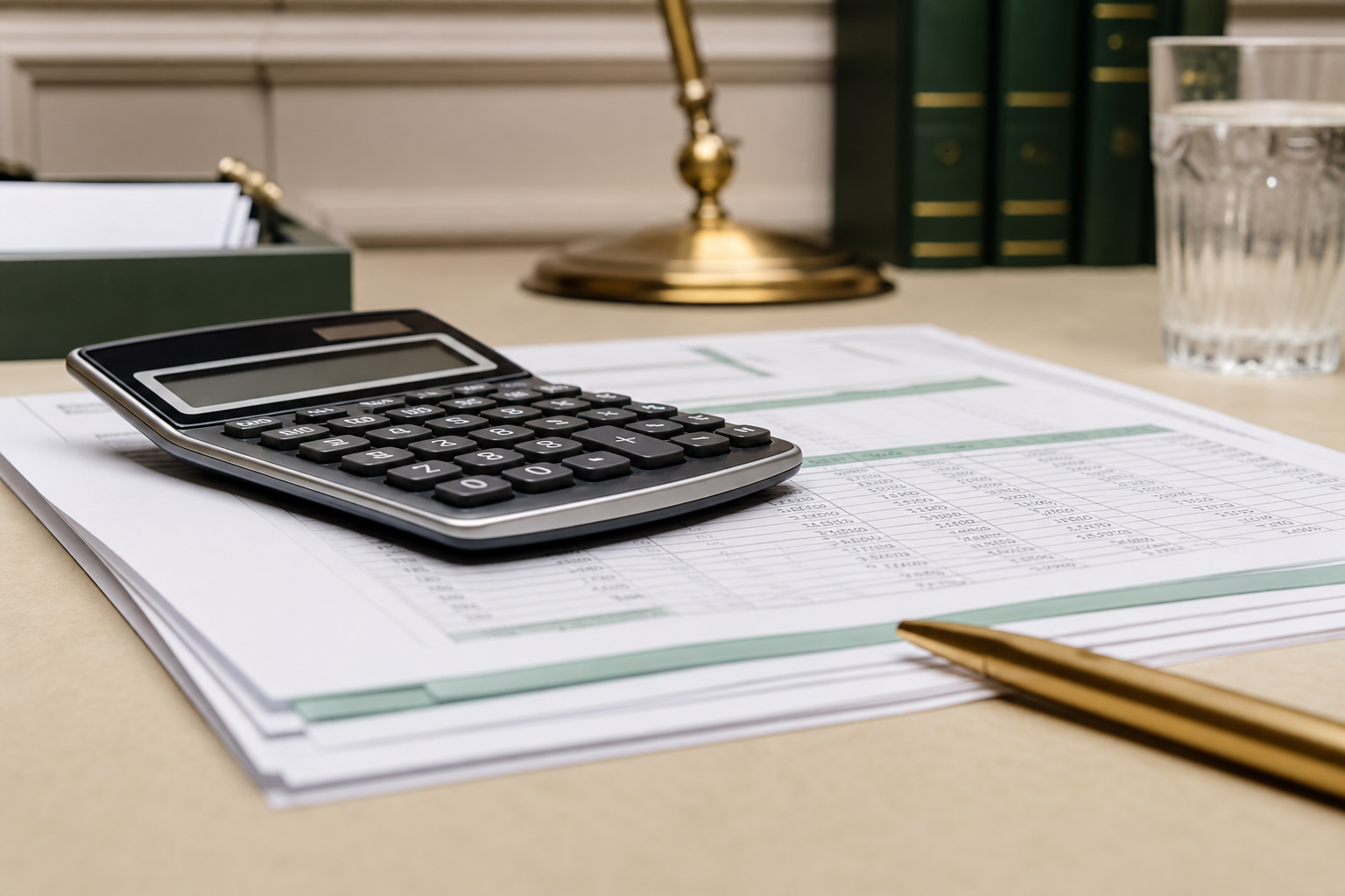 A calculator resting on a client's financial documents