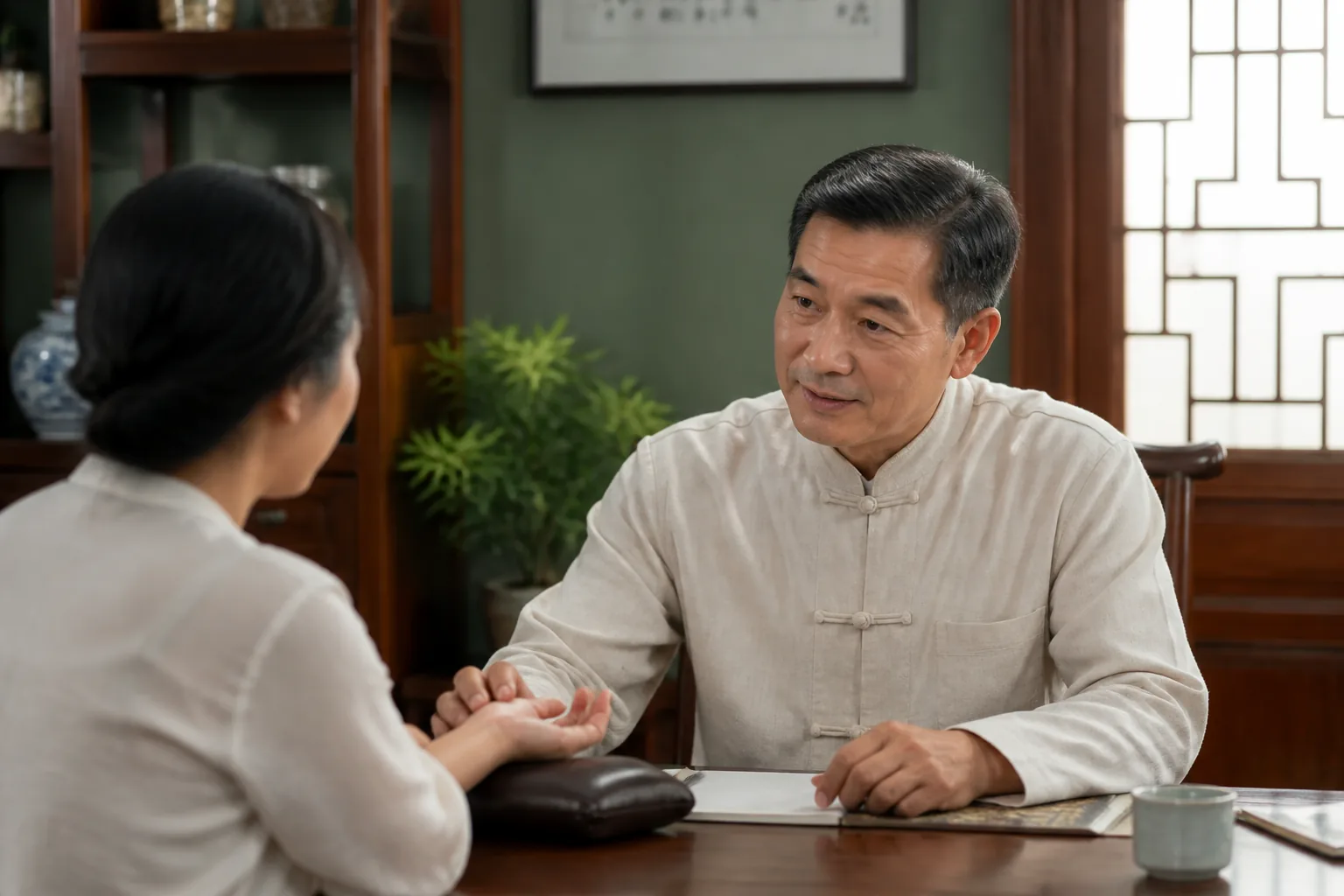 中醫師與求診者進行問診