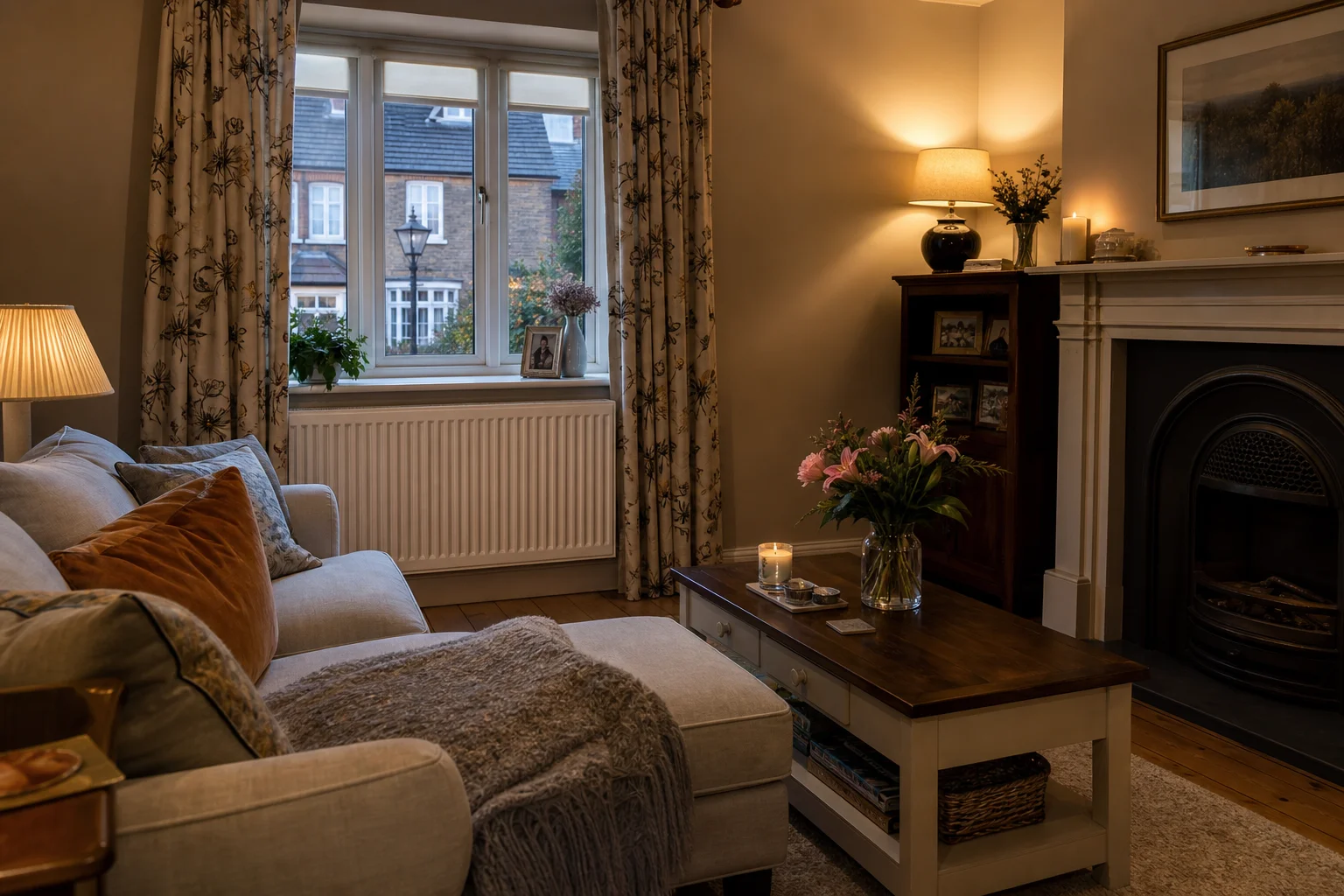 Warm Hampshire living room with radiator providing even heat