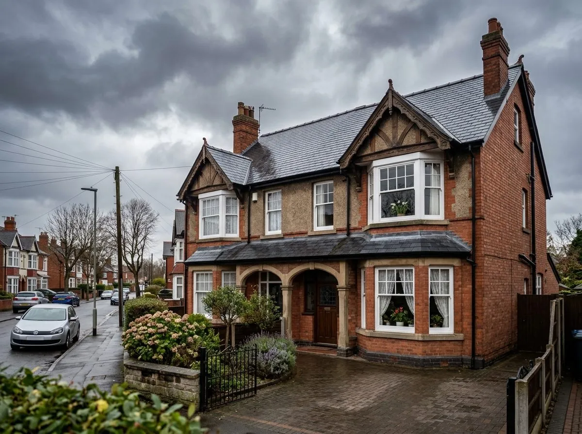 Edwardian semi-detached house with a freshly completed slate roof