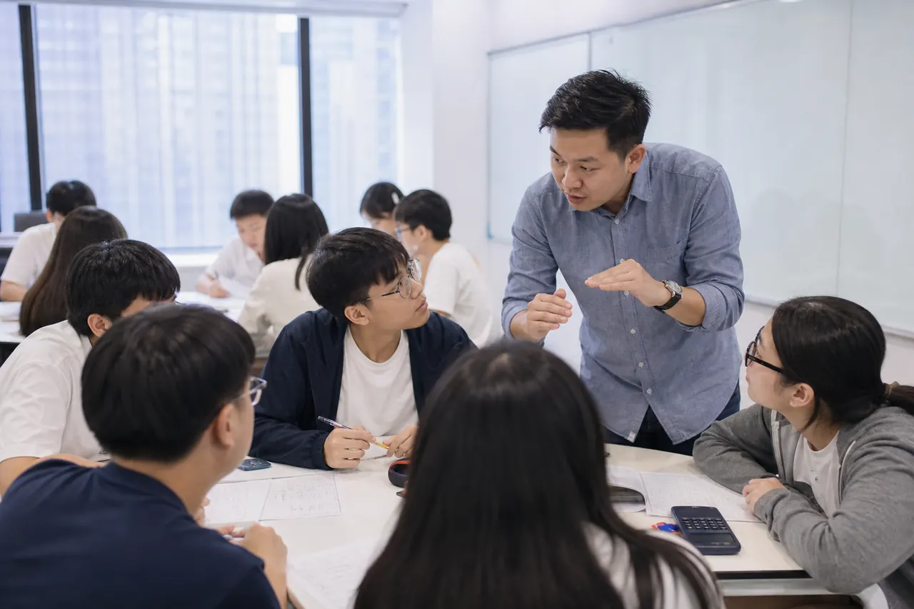導師在小組課堂逐一指導學生完成練習