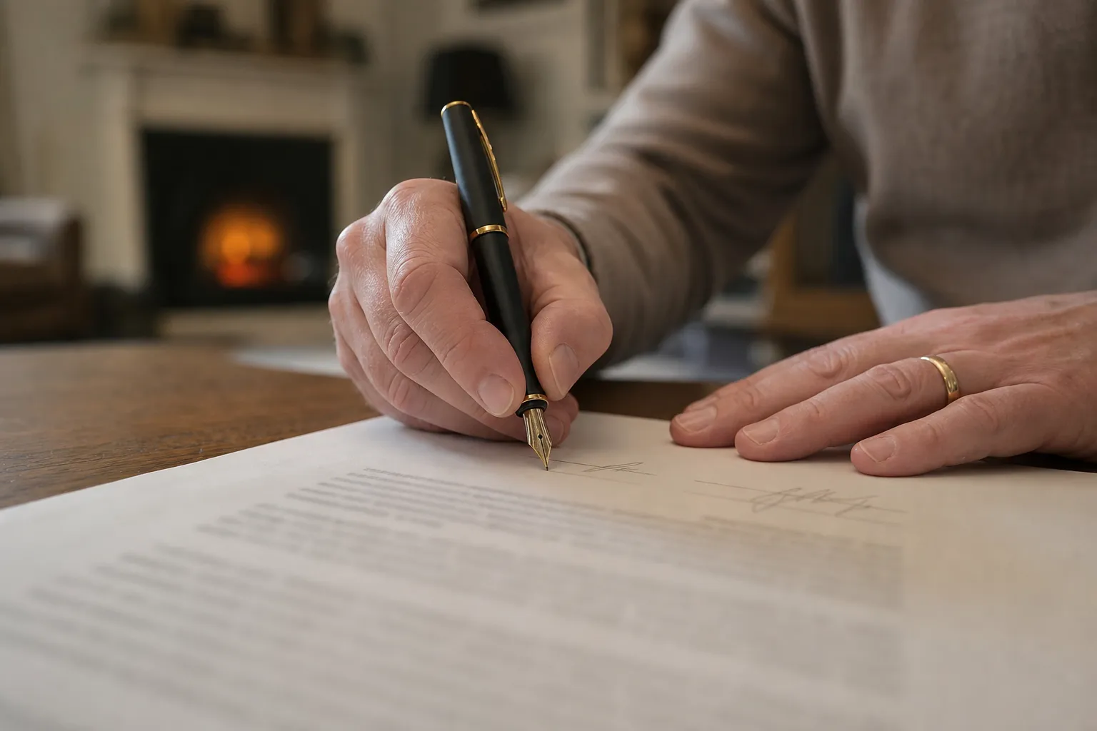 A close-up of a will being signed with a fountain pen